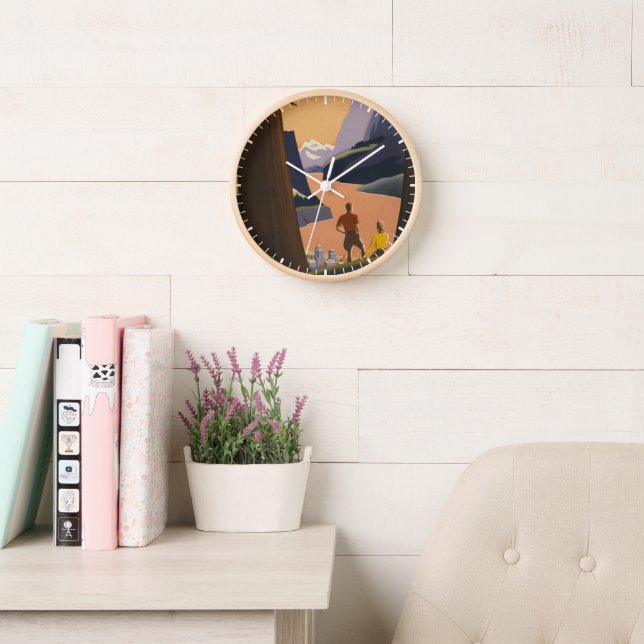 Vintage Travel Poster Looking Out Over Mountains Clock (Reading Room)