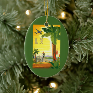 Vintage Travel Poster, Los Angeles, California Ceramic Ornament