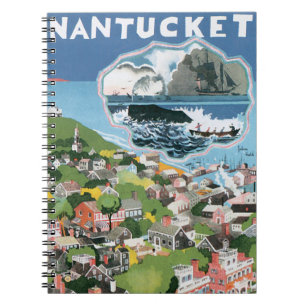 Vintage Travel Poster, Map of Nantucket Island, MA Notebook