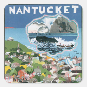 Vintage Travel Poster, Map of Nantucket Island, MA Square Sticker