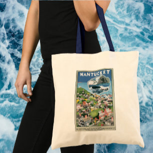Vintage Travel Poster, Map of Nantucket Island, MA Tote Bag