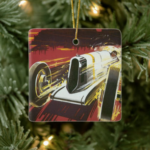 Vintage Travel Poster, Monaco Grand Prix Auto Race Ceramic Tree Decoration