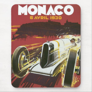 Vintage Travel Poster, Monaco Grand Prix Auto Race Mouse Pad