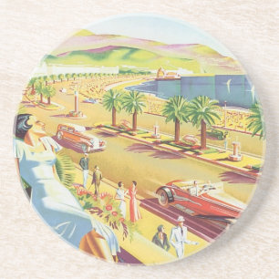 Vintage Travel Poster, Nice, France French Riviera Coaster