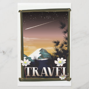 Vintage Travel Poster Night Mountain edition Stationery