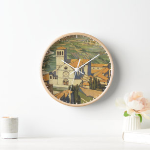 Vintage Travel Poster Of Assisi, Italy Clock