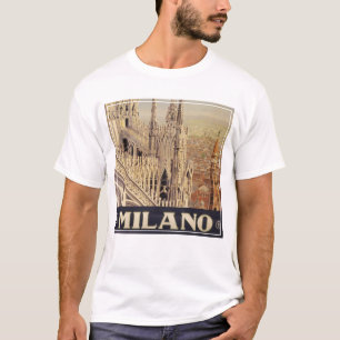 Vintage Travel Poster Of Cathedral In Milan, Italy T-Shirt