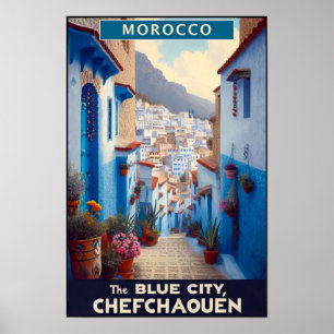 Vintage Travel Poster of Chefchaouen, Morocco