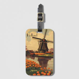 Vintage Travel Poster of Holland, tulips and mills Luggage Tag