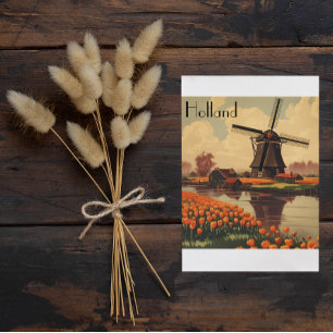 Vintage Travel Poster of Holland, tulips and mills Postcard