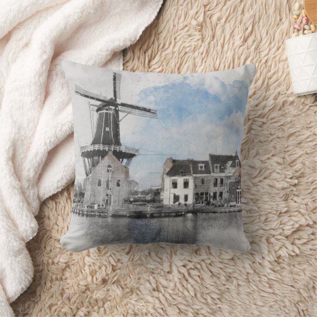 Vintage Travel Poster of Netherlands and mill Cushion (Blanket)