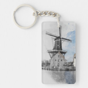 Vintage Travel Poster of Netherlands and mill Key Ring