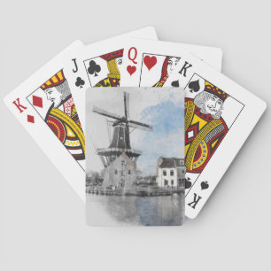 Vintage Travel Poster of Netherlands and mill Playing Cards