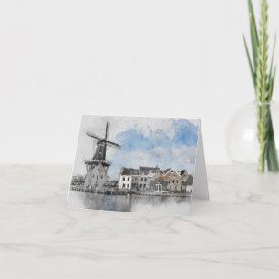 Vintage Travel Poster of Netherlands and mill Thank You Card