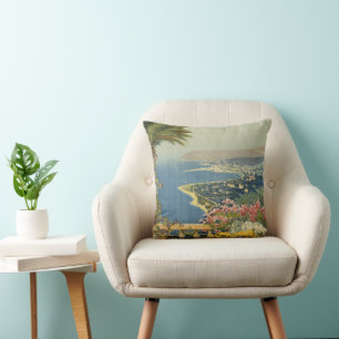Vintage Travel Poster Of San Remo From A Terrace Cushion