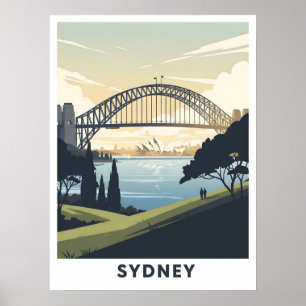 Vintage travel poster of Sydney harbor