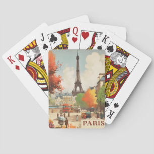 Vintage Travel Poster of the Paris Eifel Tower Playing Cards