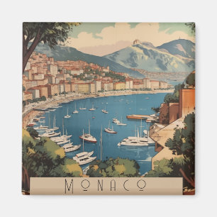 Vintage Travel Poster overlooking Monaco harbour Magnet