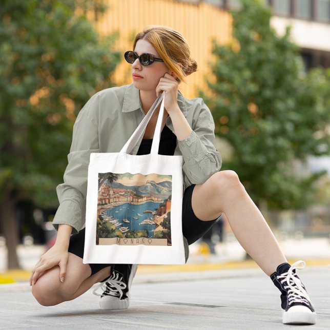 Vintage Travel Poster overlooking Monaco harbour Tote Bag (Creator Uploaded)