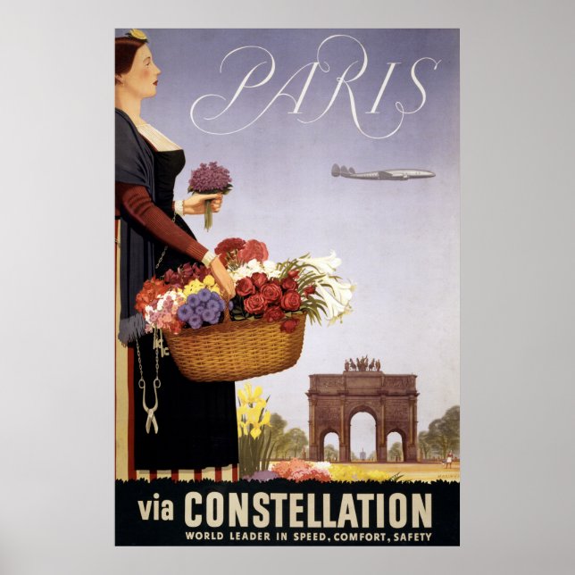 Vintage Travel Poster, Paris Via Constellation Poster (Front)