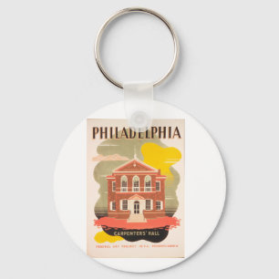 Vintage travel poster philadelphia key ring