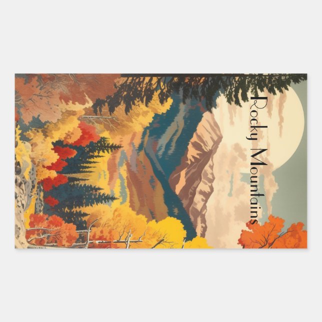 Vintage Travel Poster Rocky Mountain, customisable Rectangular Sticker (Front)