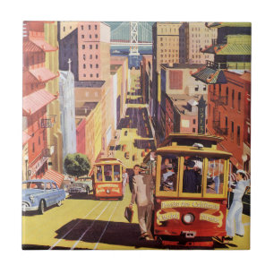 Vintage Travel Poster San Francisco Cable Cars Ceramic Tile