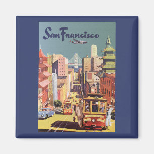 Vintage Travel Poster San Francisco Cable Cars Magnet