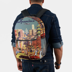 Vintage Travel Poster San Francisco Cable Cars Printed Backpack