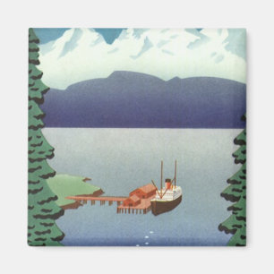 Vintage Travel Poster, Scenic Alaska Landscape Magnet