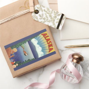 Vintage Travel Poster, Scenic Alaska Landscape Rectangular Sticker