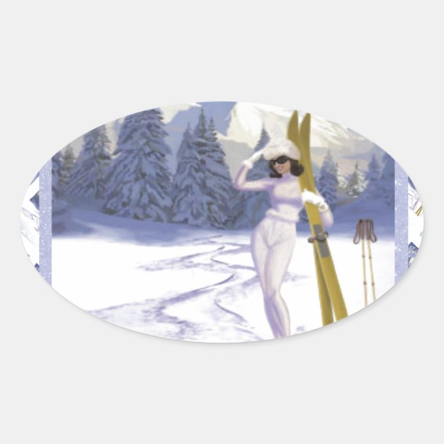 Vintage travel poster, Ski Italy Oval Sticker (Front)