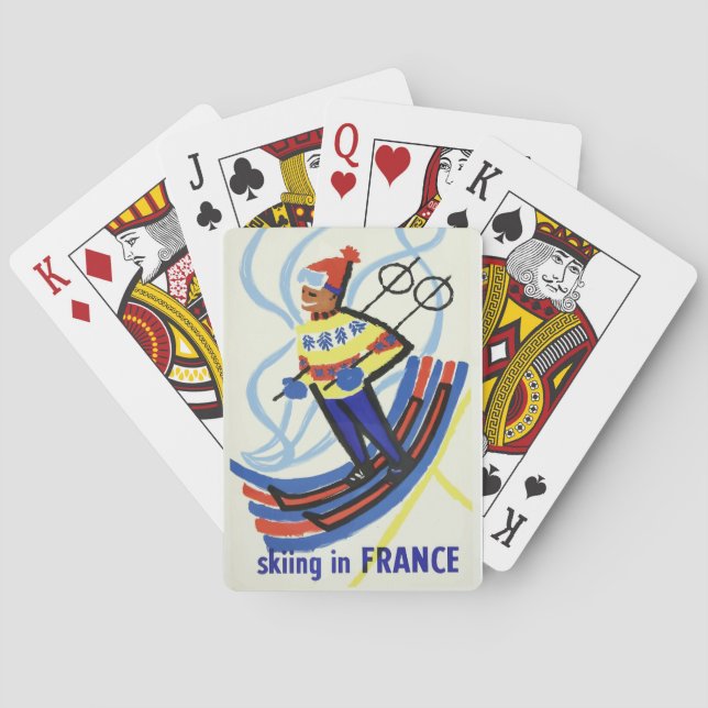 Vintage Travel Poster Skiing In France Playing Cards (Back)