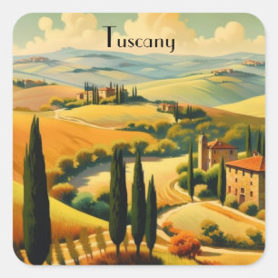 Vintage Travel Poster Tuscany, customisable Square Sticker