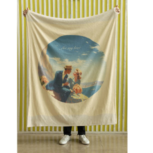 Vintage Travel Poster, Valentine customisable Fleece Blanket