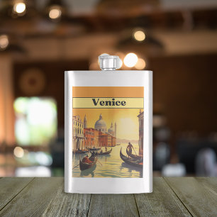 Vintage Travel Poster Venice, Italy Hip Flask