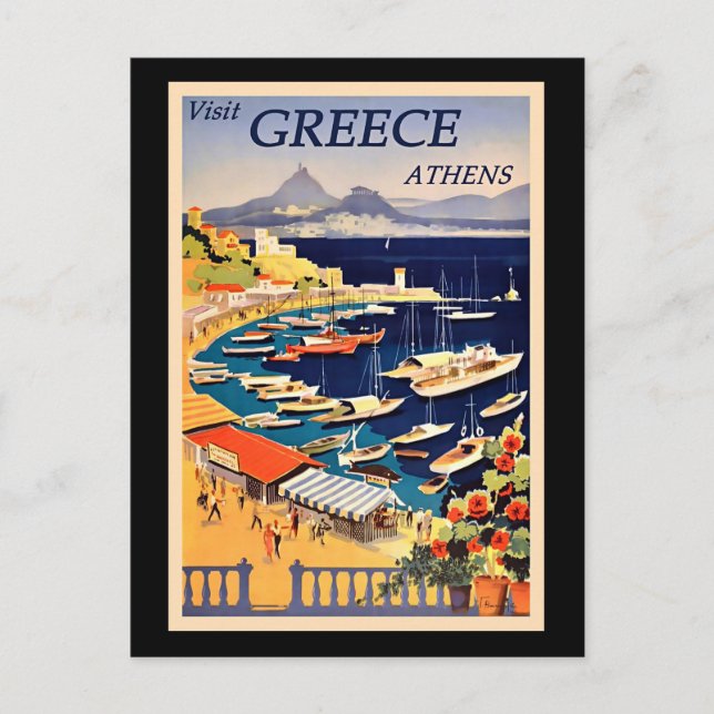 Vintage Travel Poster, Visit Greece, Postcard (Front)