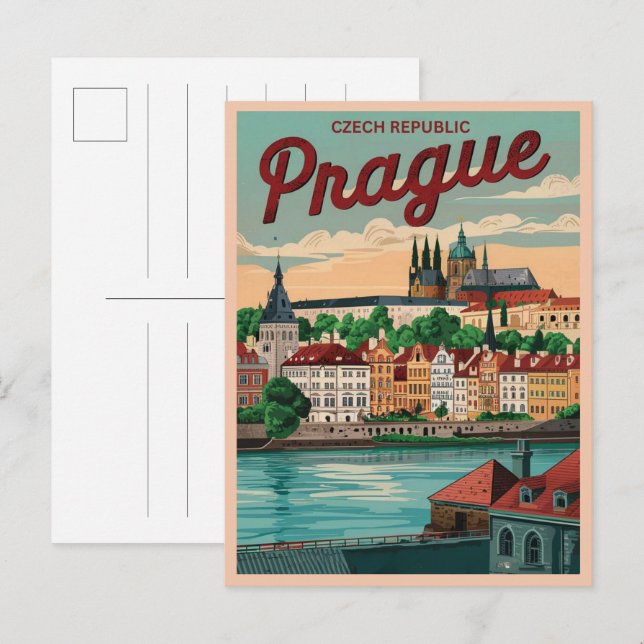 vintage travel prague city czech republic gifts postcard (Front/Back)