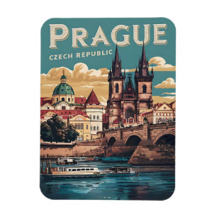 vintage travel prague czech republic gifts, boats magnet