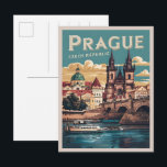vintage travel prague czech republic gifts, boats postcard<br><div class="desc">Prague is a beautiful city in the Czech Republic with its a big castle, old buildings, and pretty bridges. You can see lots of fun things like the Astronomical Clock and Charles Bridge. You can make cool products with pictures of Prague to remember your visit. Customise postcards, mugs, and more...</div>