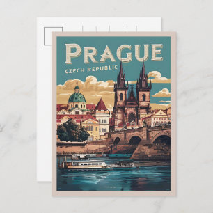 vintage travel prague czech republic gifts, boats postcard
