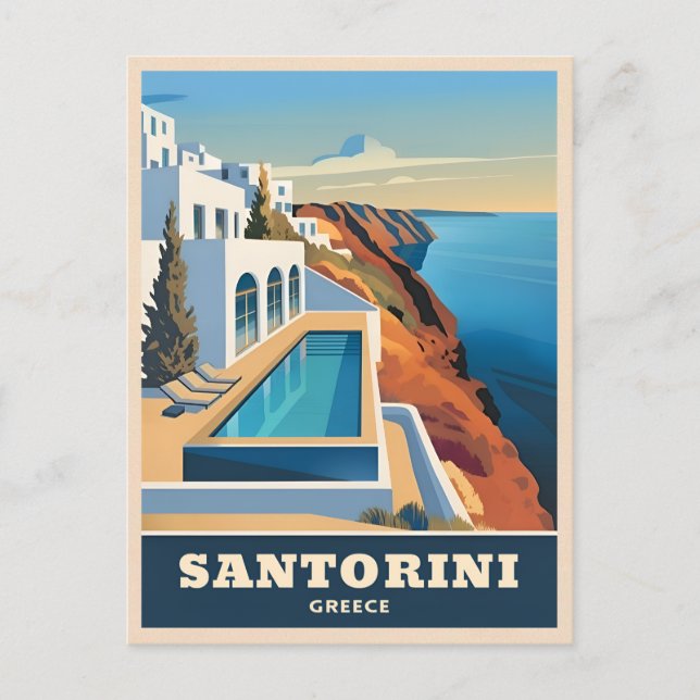 Vintage Travel Santorini Greece Seaside Landscape Postcard (Front)