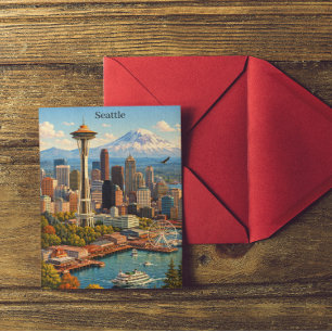 Vintage Travel Seattle Washington Skyline View Postcard
