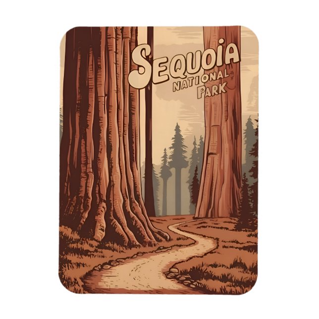 Vintage Travel Sequoia National Park Retro Graphic Magnet (Vertical)