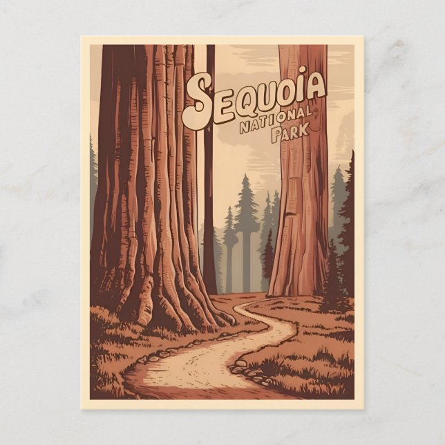 Vintage Travel Sequoia National Park Retro Graphic Postcard (Front)