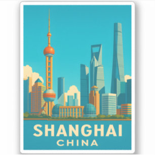 Vintage Travel Shanghai China Retro Scenic Skyline