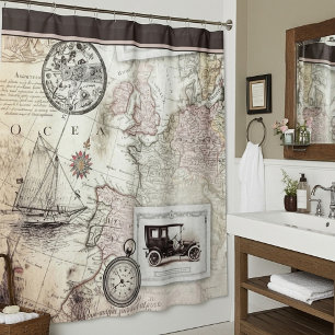 Vintage travel shower curtain