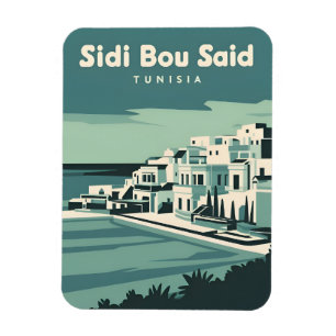 Vintage Travel Sidi Bou Said Tunisia Retro Scenic Magnet