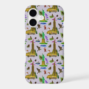 Vintage Travel Skyline New York Liberty Autumn