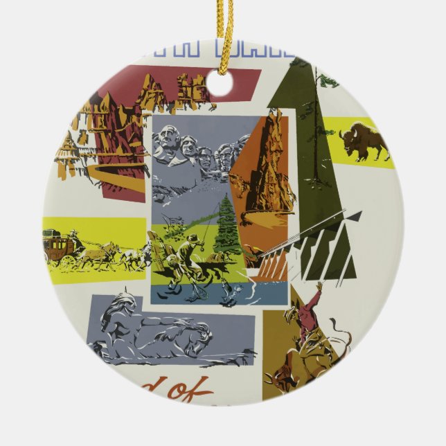 Vintage Travel South Dakota USA Ceramic Ornament (Front)